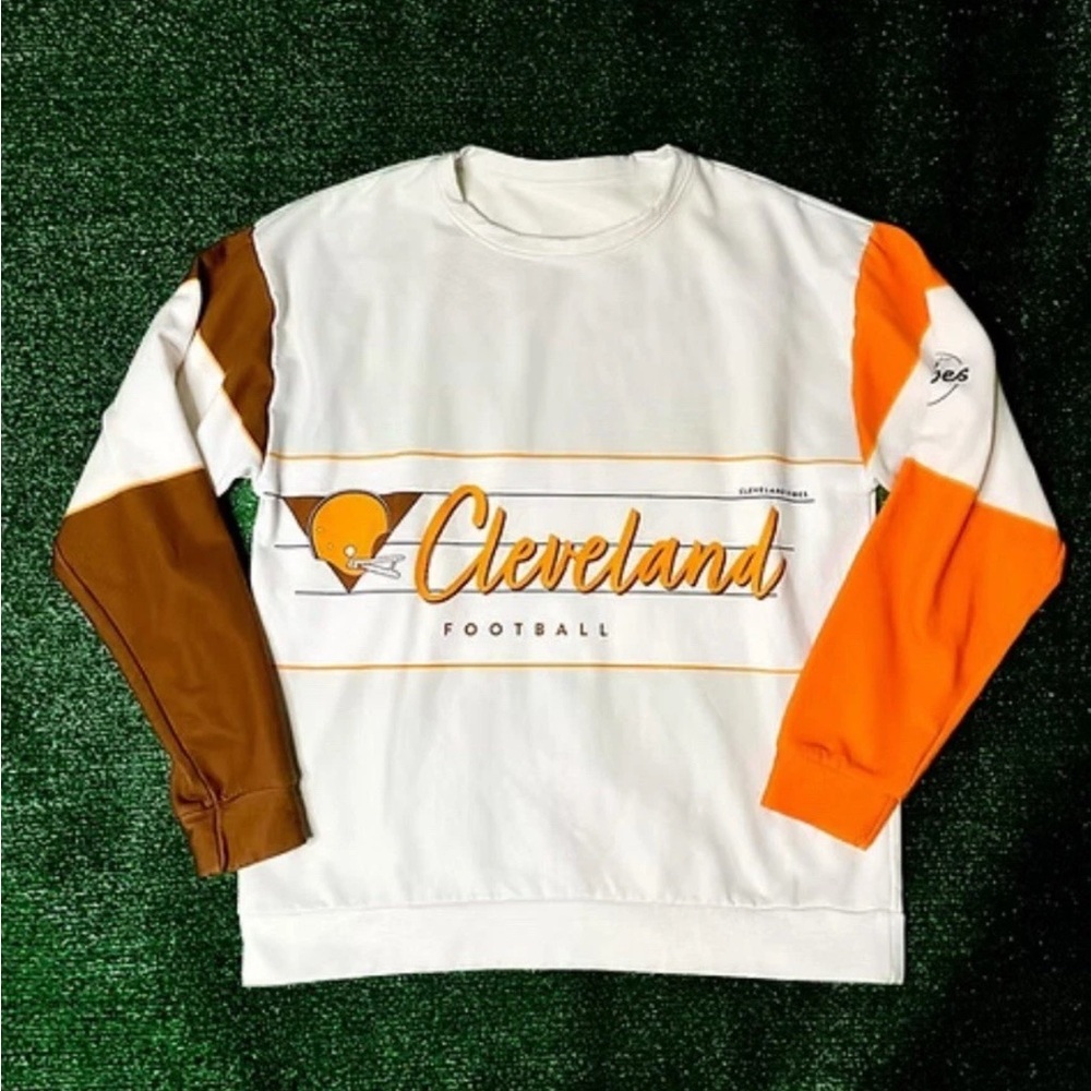 Cleveland Football Crewneck Sweater - White, Brown, and Orange